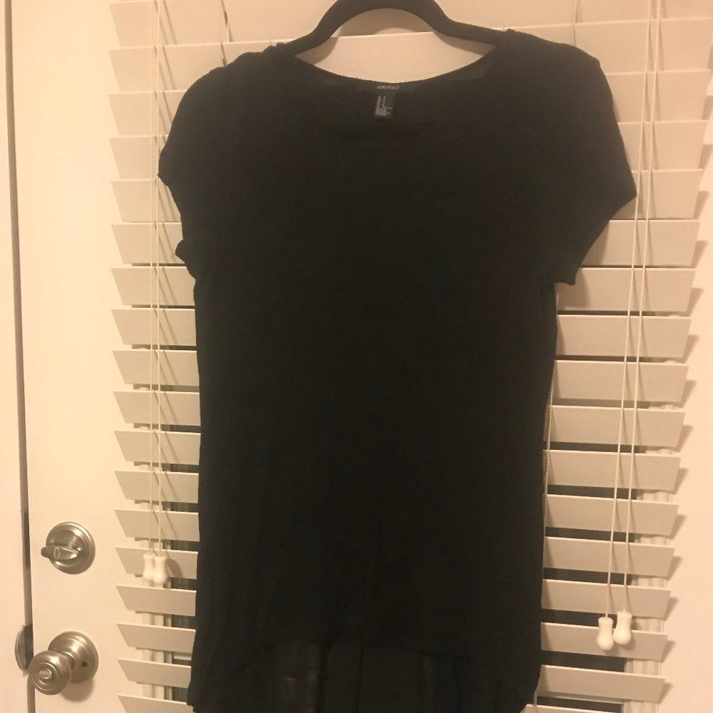 Black Sheer-Back High Low Tee